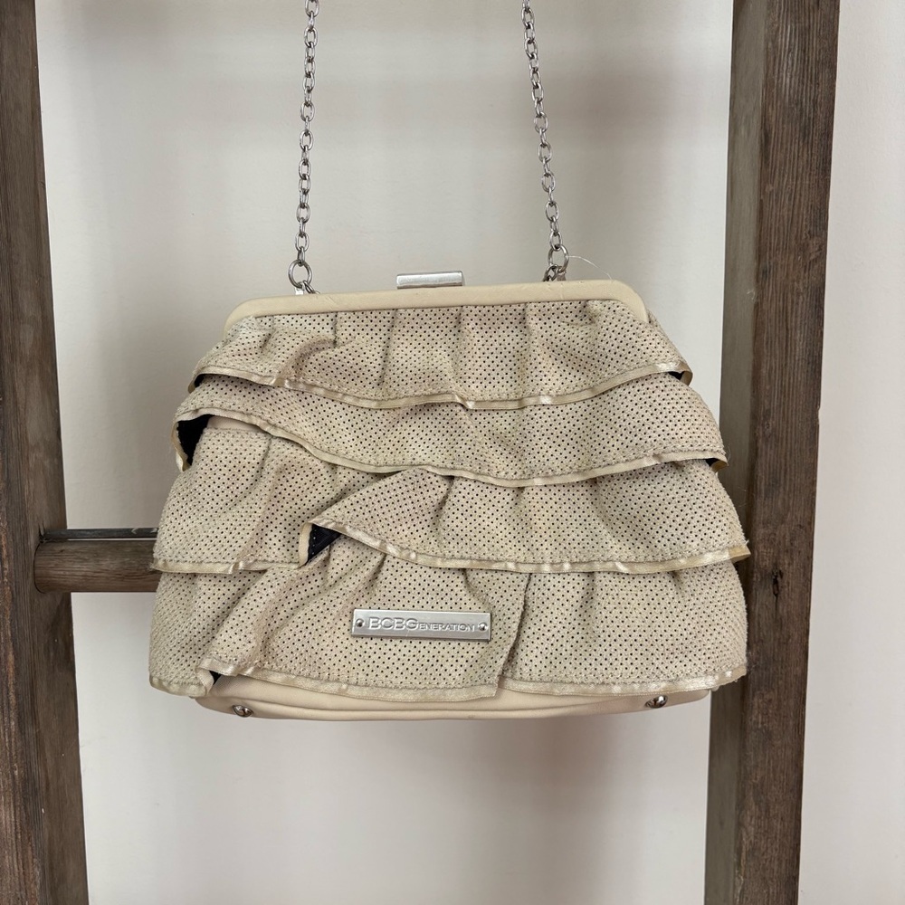 BCBG Beige Ruffle Crossbody Purse
